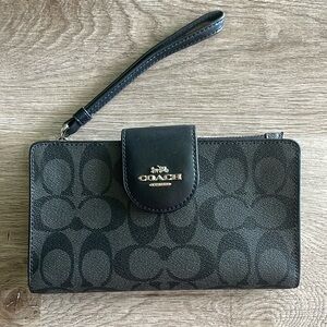 Coach Tech Wallet In Colorblock Signature Canvas Silver/Graphite/Black C2874